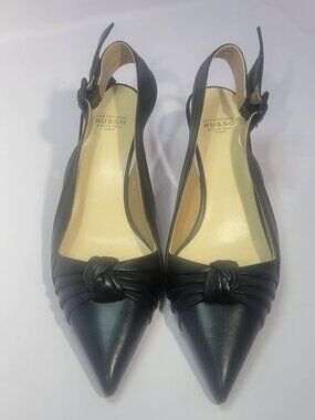 Francesco Russo Women's EU Size 38 Black Leather Slingback Pumps Pointed toe